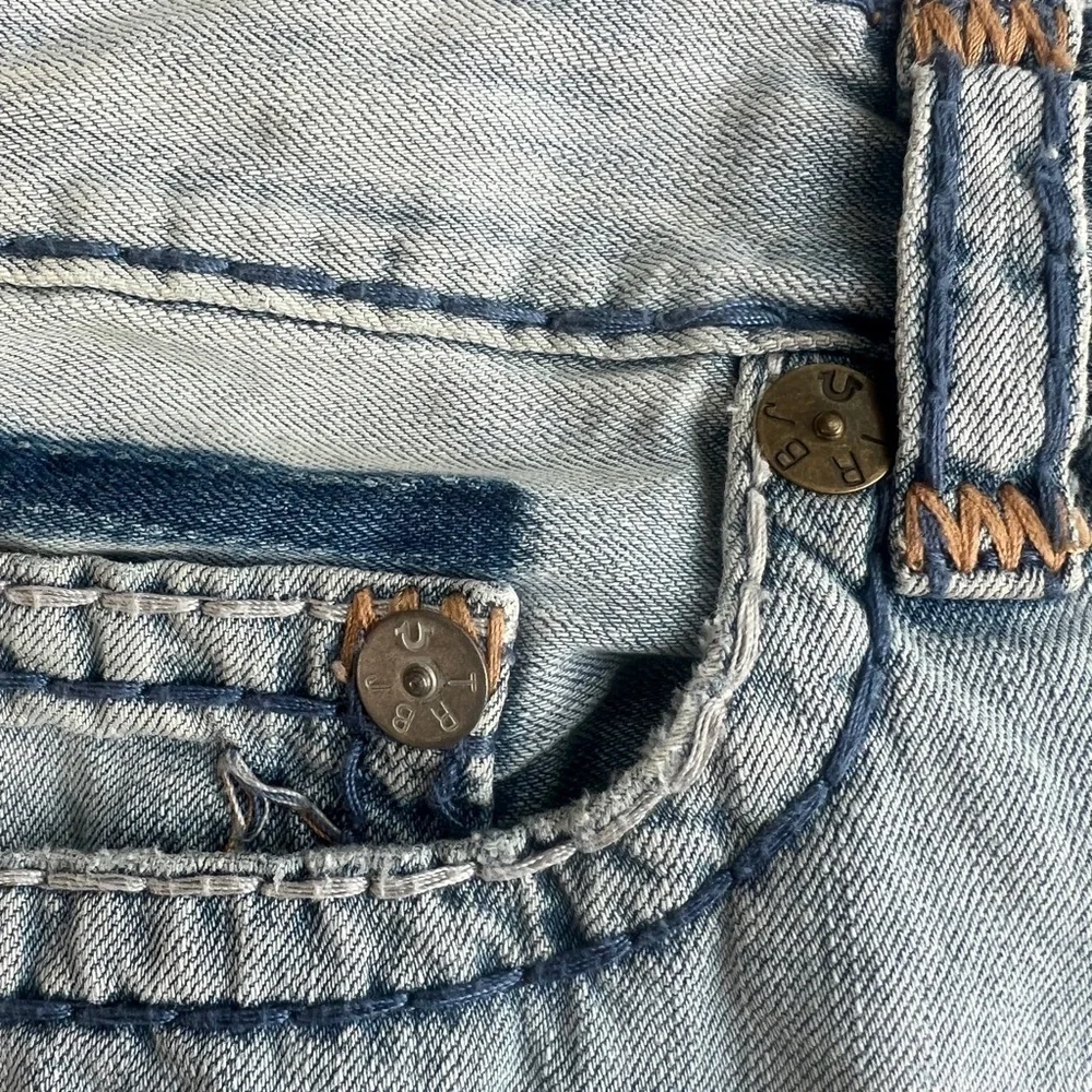 True Religion Athletic Geno Relaxed Slim Blue Straight Jeans Distressed